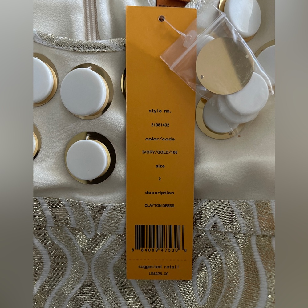 Tory Burch CLAYTON Gold Metallic Ivory Gold Silk Shift Dress Size 2 NWT - Picture 9 of 9